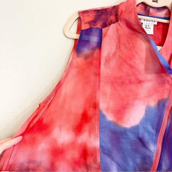 Adore Women's Mock Neck Tie Dye Zip Up Flowy Sleeveless Blouse Size Large - Picture 4 of 11